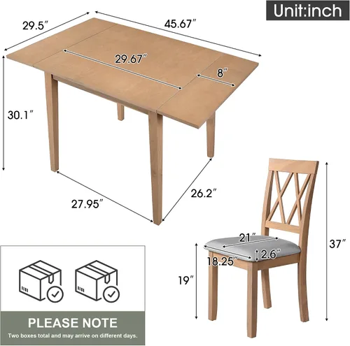 Miniatura 7 de Merax Farmhouse - Juego de comedor multifuncional de madera de 3 piezas, mesa extensible de 45.6 pulgadas con hoja caída, 2 sillas tapizadas