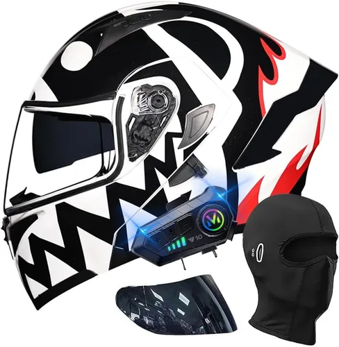 Miniatura 14 de Cascos modulares de motocicleta con Bluetooth, aprobados por DOT, casco de motocicleta de cara completa abatible con doble visera, con altavoces