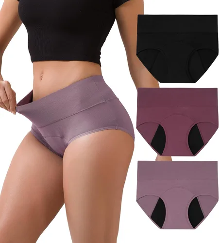 Miniatura 8 de INNERSY Ropa Interior para Período Menstrual para Mujeres, Antiderrames, de Cintura Alta, de Algodón, Pack de 3