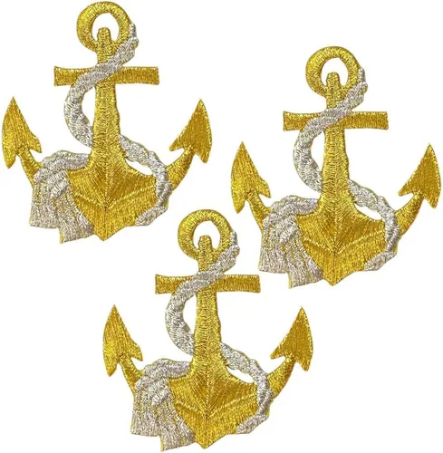 Miniatura 4 de Ancla, náutico, marinero, bordado, parche para planchar (ancla dorada, cuerda plateada)