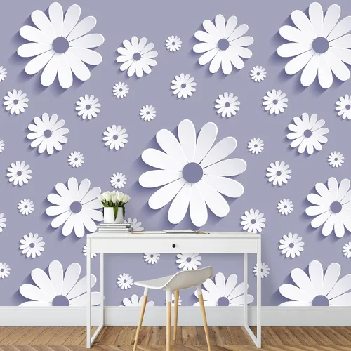 NWT Calcomanía removible de pared/mural blanco pastel azul margarita, naturaleza, desierto, arte digital, arte moderno, decorativo, floral,