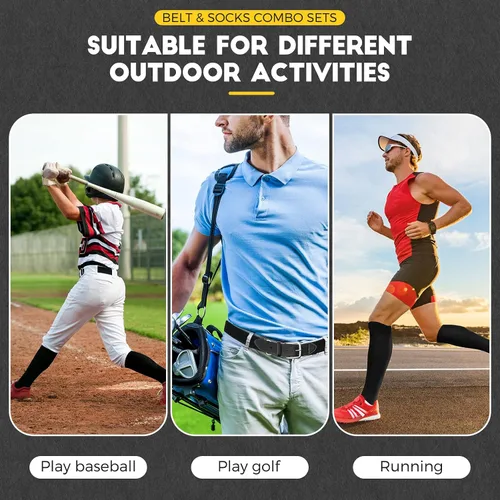 Miniatura 6 de SATINIOR Conjunto combinado de 3 pares de calcetines de béisbol y 3 cinturones para jóvenes y adultos para béisbol y sóftbol y calcetines