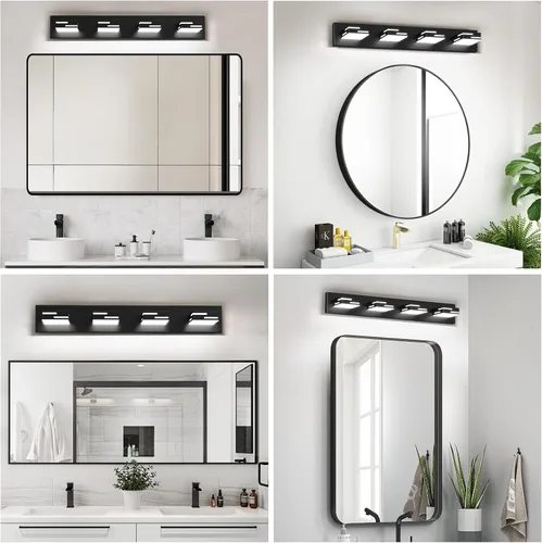 Miniatura 3 de IZORRO Moderna lámpara LED de tocador de baño (30 pulgadas, 4 luces, 5 CCT, regulable), luces de tocador negras mate para accesorios de iluminación