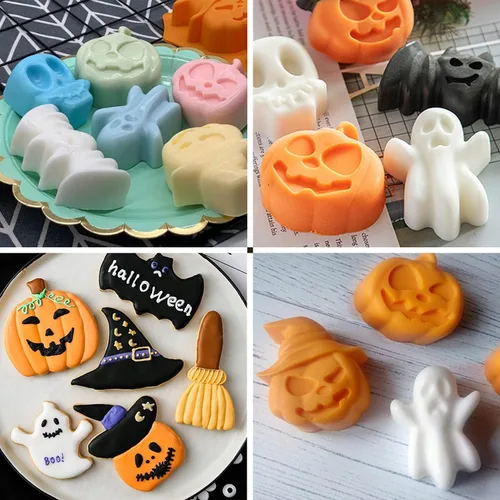 Miniatura 5 de Molde de silicona para chocolate con temática de Halloween, calabaza, murciélago, calavera, fantasma, molde para caramelos, 2 unidades de 12