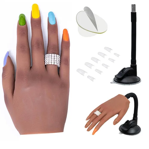 Miniatura 8 de Mano de práctica de uñas de silicona para uñas acrílicas, manos de maniquí profesional para práctica de uñas con soporte ajustable, mano falsa