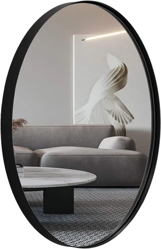 ANDY STAR - Espejos ovalados negros para baño, espejo de pared ovalado de 20x28 pulgadas con marco de metal de acero inoxidable negro mate, espejo