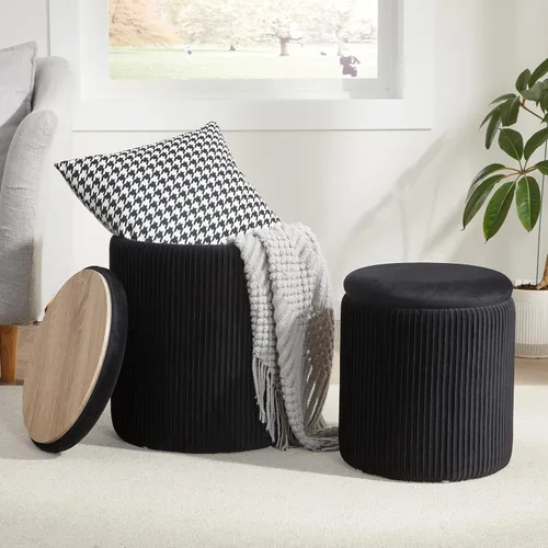 Miniatura 14 de Royal Windsor Boucle - Juego de 2 otomanas redondas con almacenamiento, taburete pequeño para sala de estar, mesa de centro pequeña, taburete