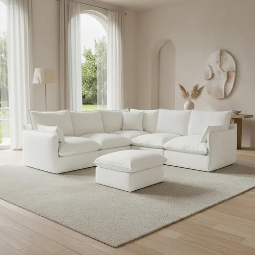 Miniatura 34 de Cloud - Sofá modular modular con relleno de plumón, sofá biplaza con respaldo alto y otomana, moderno sofá modular con funda extraíble, gris oscuro
