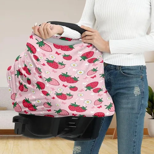 Miniatura 5 de Carro de lactancia materna Fundas de asiento de coche para bebé, cubierta de dosel, cubierta de lactancia de fresa rosa y cubierta de asiento