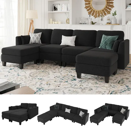 Miniatura 17 de Sofá seccional con sofá cama, sofá modular de 6 plazas, cómodos sofás seccionales convertibles, sofás convertibles con otomanos, sofás seccionales