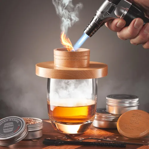 Kits de ahumador de whisky con antorcha de 4 sabores de virutas de madera, cóctel de bourbon, kit de ahumador a la antigua, regalos para hombre, día