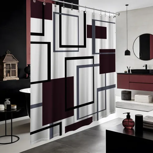 Miniatura 66 de Cortina de Ducha en Blanco y Negro Geométrica Cortinas de Ducha para Decoración de Baños de Hombres Juego de Cortina de Baño en Negro Blanco y Gris