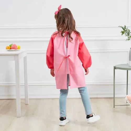 Miniatura 4 de Delantales de manga larga para niños y niñas, impermeables, con bolsillos, para pintar y pintar, de 3 a 12 años Rosado