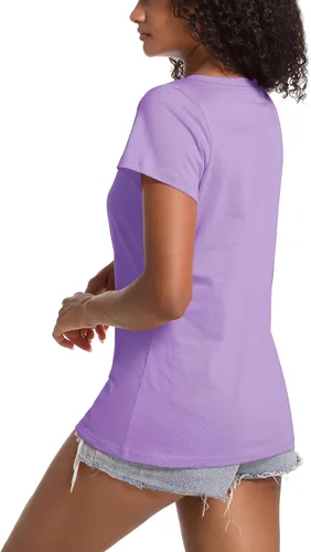 Miniatura 4 de TACVASEN Camisetas de algodón para mujer, camiseta de manga corta, casual, camisetas básicas con cuello redondo