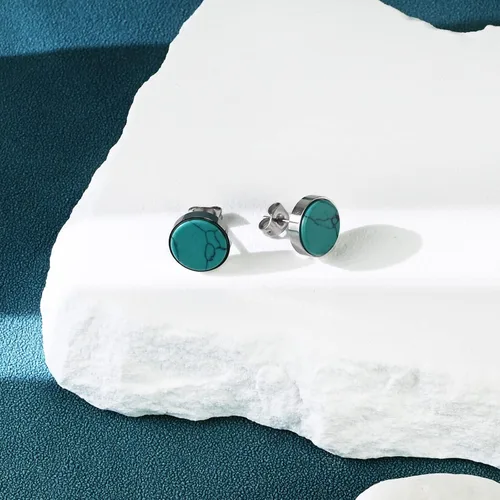 Miniatura 3 de Tibetan Turquoise Earrings 925 Sterling Silver Post Stud Boho Gemstone Hypoallergenic Handmade Earrings for Women Trendy Fashion