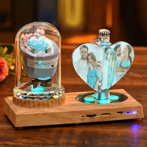 Miniatura 22 de Impresión de cristal con tu foto, decoración de escritorio de oficina, regalo personalizado sobre marco transparente de vidrio con soporte, rosa