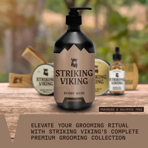 Miniatura 4 de Striking Viking Jabón/champú para barba de sándalo para hombres, 17 onzas, sin parabenos ni sulfatos, aceite de jojobal para todo tipo de barba
