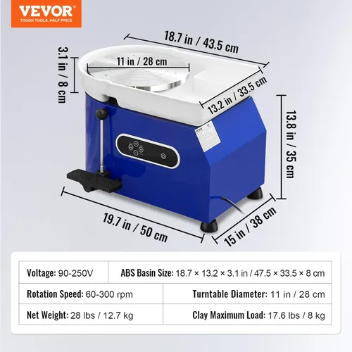 Miniatura 7 de VEVOR Rueda de Alfarería de 11 pulgadas para Adultos Principiantes, Máquina Formadora de Rueda Cerámica de 450W con Pantalla Táctil LCD, Mango