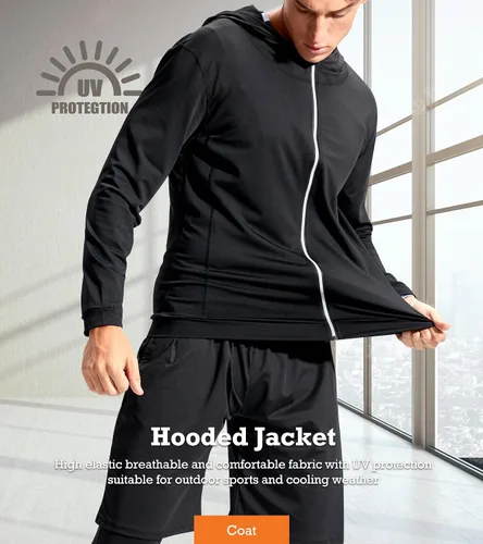Miniatura 5 de BOOMCOOL Conjuntos de entrenamiento de 5 piezas que incluyen camisa de compresión, pantalones y chaqueta con capucha para hombres, deportes al aire