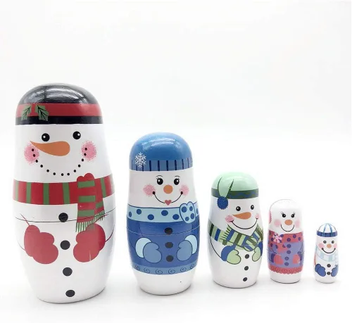 Miniatura 7 de Konrisa 5 muñecas anidables de Papá Noel, muñeco de nieve, Matryoshka, muñecos de anidación para niños y adultos, figuras hechas a mano de madera
