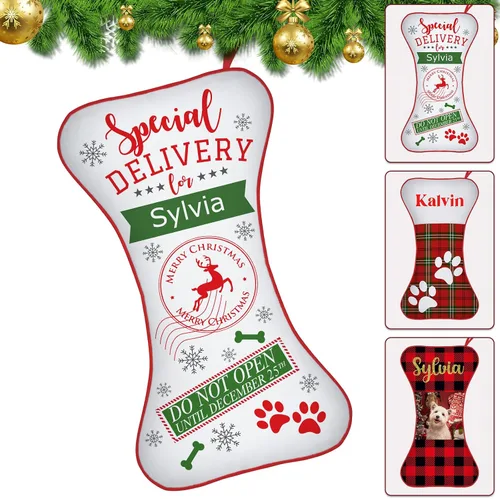 Miniatura 37 de Medias de Navidad de raza de perro personalizadas con texto de nombre, regalos de decoración de calcetines de Navidad personalizados para perros