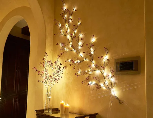 Miniatura 4 de Hairui - Guirnalda de bayas rojas con luces de 6 pies, funciona con pilas con temporizador, guirnalda iluminada con 120 luces de hadas LED