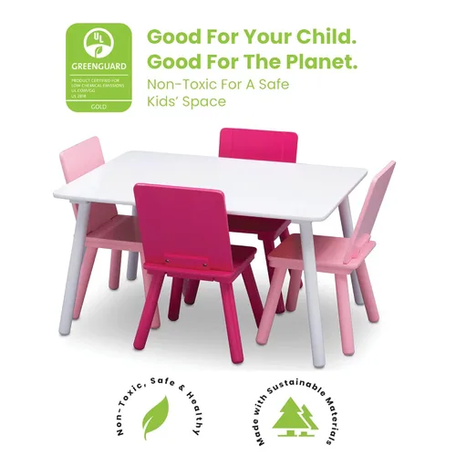 Miniatura 3 de Delta Children Juego de mesa y silla para niños (4 sillas incluidas), Blanco/Rosa