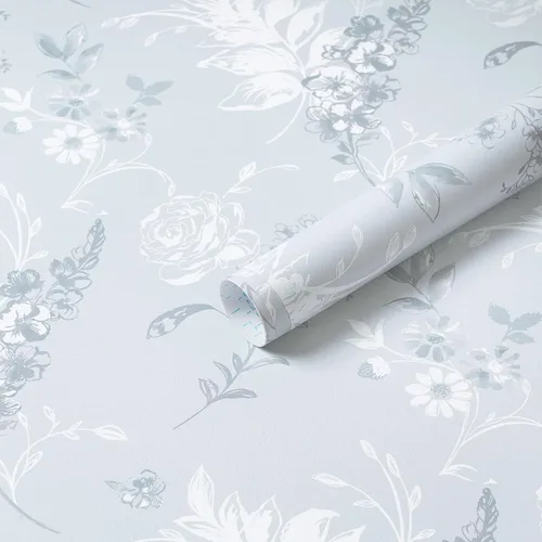 Miniatura 12 de Marca Heroad Papel tapiz floral bohemio despegable y adhesivo de 16.1"x393", papel de contacto con flores azules para gabinetes, impermeable