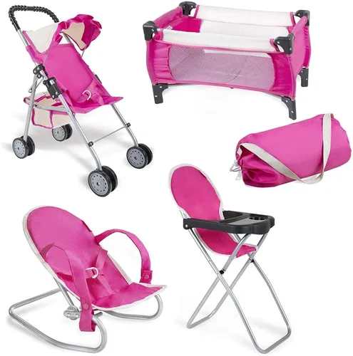 Miniatura 11 de fash n kolor El juego de 4 piezas para muñeca de bebé, diseño de flores, incluye paquete plegable y juego, cochecito de muñeca de bebé, silla alta 4