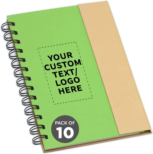 Miniatura 10 de DISCOUNT PROMOS Juego de 1 cuadernos de espiral ecológicos personalizados con bolígrafos, paquete personalizado a granel, perfecto para negocios
