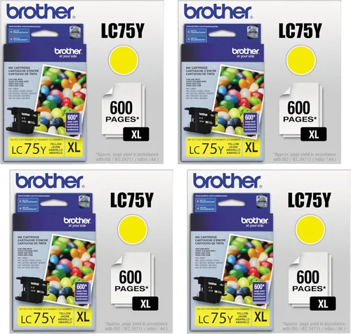 Brother Impresora LC75Y de alto rendimiento (serie XL) Cartucho de tinta amarilla (paquete de 4)
