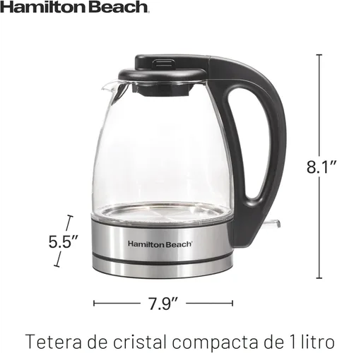 Miniatura 8 de Hamilton Beach Compact Hervidor de agua de vidrio, 1 litro (40930)