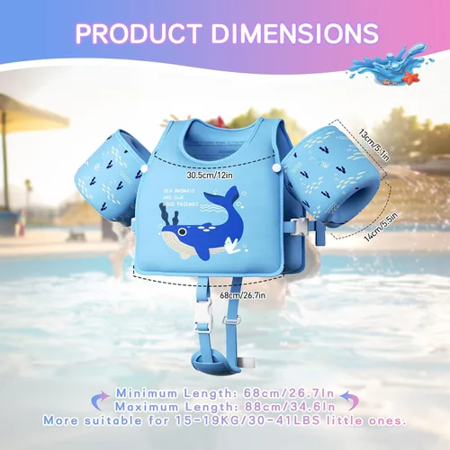 Miniatura 5 de Chaleco de natación para niños pequeños, flotadores para niños de 20 a 66 libras, chaleco de natación para niños pequeños que aprenden a nadar, Azul