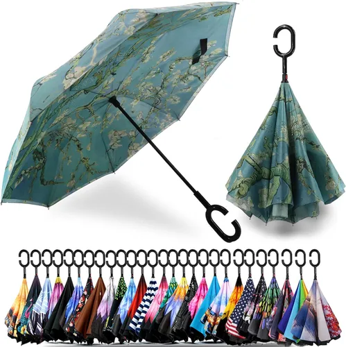 Miniatura 211 de SIEPASA Paraguas invertido invertido de 49/56 pulgadas, doble toldo extra grande, ventilado, resistente al viento, impermeable, paraguas de golf