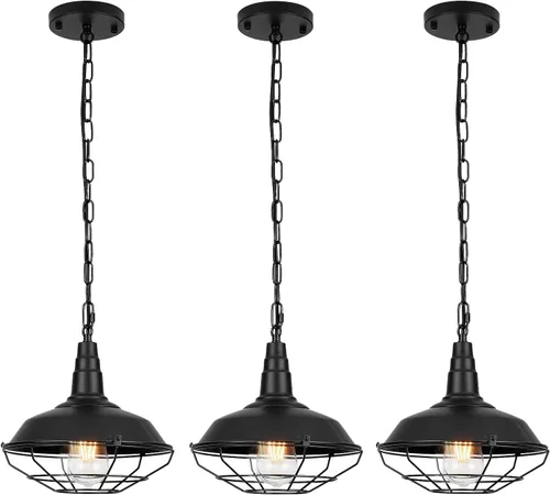 Miniatura 11 de Luces colgantes industriales, paquete de 2 luces colgantes de granja con cadena ajustable, D10.2, iluminación colgante rústica, luces colgantes