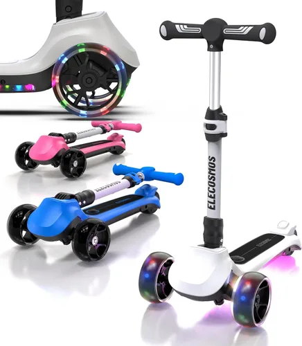 Miniatura 7 de ELECOSMOS Patinete eléctrico para niños de 4 a 9 años, scooter de 3 ruedas con luces LED grandes, plataforma intermitente ancha, altura ajustable