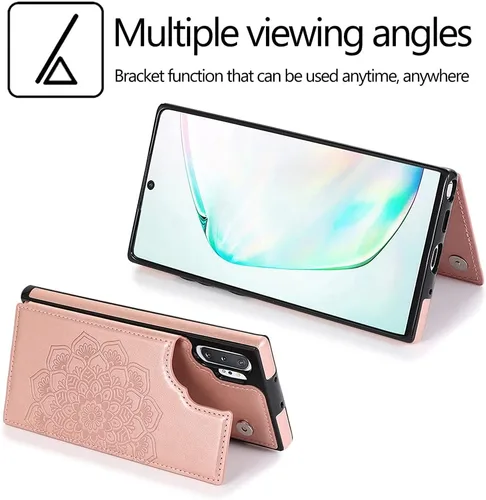 Miniatura 2 de Funda diseñada para Samsung Note 10 con protector de pantalla de vidrio templado, ranura para tarjetas de crédito, cartera de piel sintética, funda