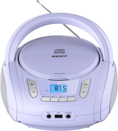 Miniatura 9 de Reproductor de radio portátil CD Boombox con Bluetooth, radio FM, reproducción de MP3 por USB, entrada AUX, conector para auriculares, compatible