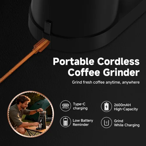Miniatura 7 de AAOBOSI Molinillo de café con 60 ajustes de molienda, recargable con antiestático, temporizador digital de 5 a 98 segundos y pantalla táctil
