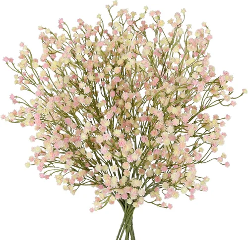 Miniatura 6 de Paquete de 10 flores artificiales de aliento de bebé, 3 ramas, flores de plástico falsas de gypsophila, arreglo floral para boda, decoración