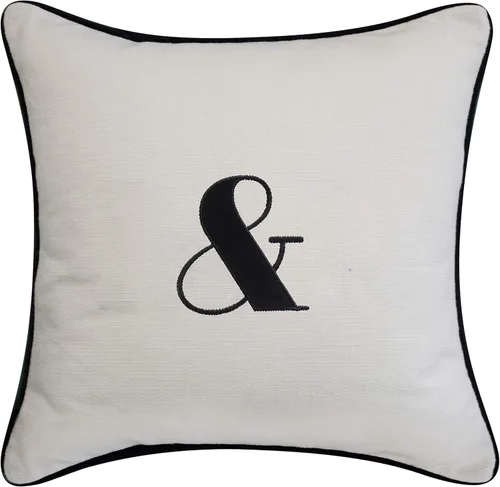 Celebrations Mr & Mrs - Almohada decorativa bordada, 17 x 17 pulgadas, color ostra/negro