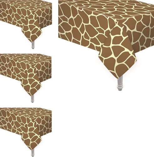 Oojami Juego de 4 manteles de plástico de safari de 54 x 108 pulgadas para cumpleaños de la selva, fiesta temática de animales, baby shower, fácil