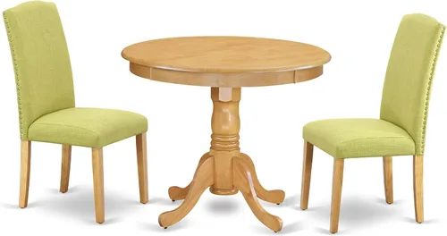 Miniatura 18 de East West Furniture ANEN3-LWH-06 - Juego de mesa de cocina de 3 piezas contiene una mesa de comedor redonda con pedestal y 2 sillas de comedor