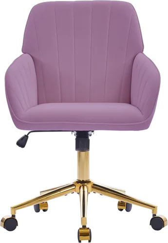 Miniatura 14 de YITAI Silla de escritorio giratoria de terciopelo de 360°, moderno sillón de oficina en casa con base dorada y ruedas para tocador, cómoda silla