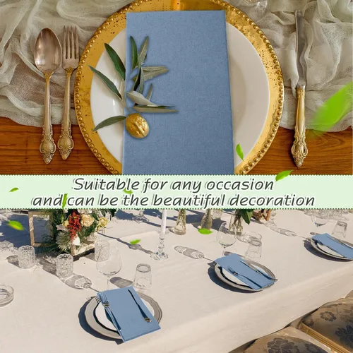 Miniatura 5 de Jeyiour 150 servilletas de cena de color azul polvoriento, toallas desechables de estilo bohemio de 16 x 16 pulgadas, toallas de mano de papel