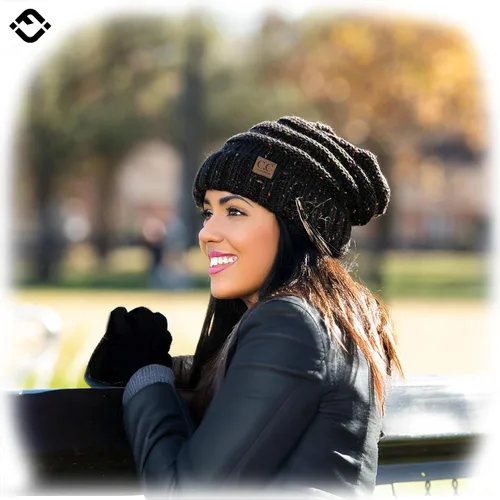 Miniatura 306 de Funky Junque Gorro de moda de punto trenzado de talla extragrande, grueso, abrigado, suave y holgado
