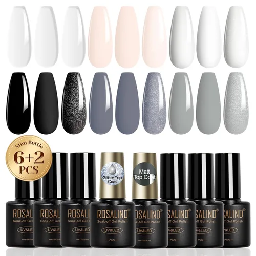 Miniatura 17 de ROSALIND Esmalte de uñas de gel azul, 8 colores azul marino claro azul oscuro con purpurina, juego de esmalte de uñas UV MINI Aquarius para manicura