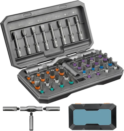 Miniatura 10 de Juego de destornilladores de trinquete magnéticos 40 en 1, kit de trinquete de destornillador de bricolaje con mango desmontable, brocas de acero S2