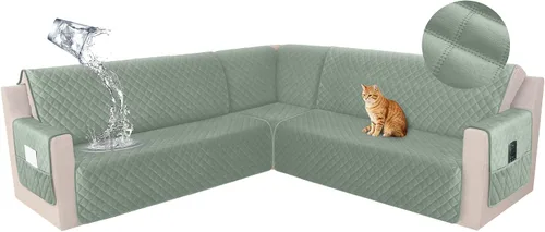 Miniatura 49 de HDCAXKJ Funda seccional de esquina impermeable para sofá de terciopelo en forma de L, fundas para sofá para mascotas, perros, suaves, resistentes