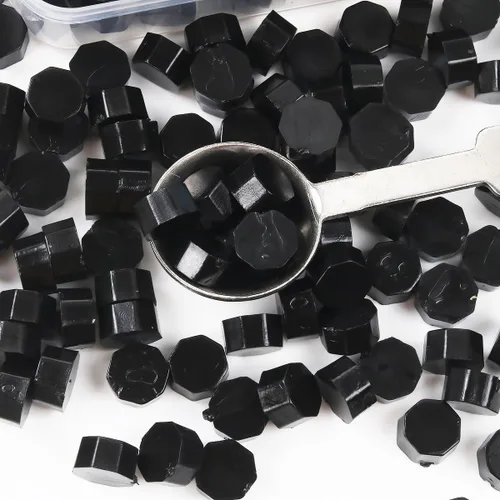Miniatura 5 de Juego de 300 cuentas de cera de sellado negro para sello de cera con velas y cuchara de fusión, perfecto para tarjetas de Navidad, sobres